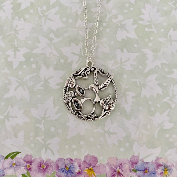 Hummingbird Flower Pendant Necklace - Picture 1 of 4